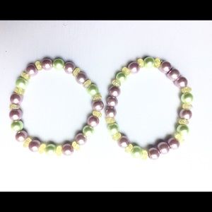 Sparkle Gum Drop Bead Bracelet Set #1- Lavender & Mint Glass Pearls